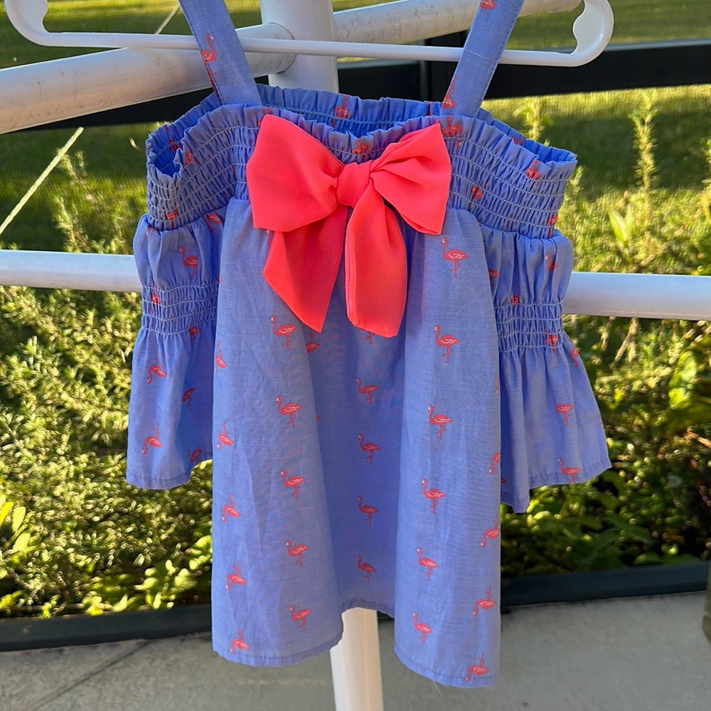 Little Lass neon pink blue white flamingo top size 5 nwot